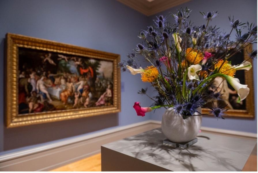 A bouquet of flowers in a vase in the CMA collection galleries