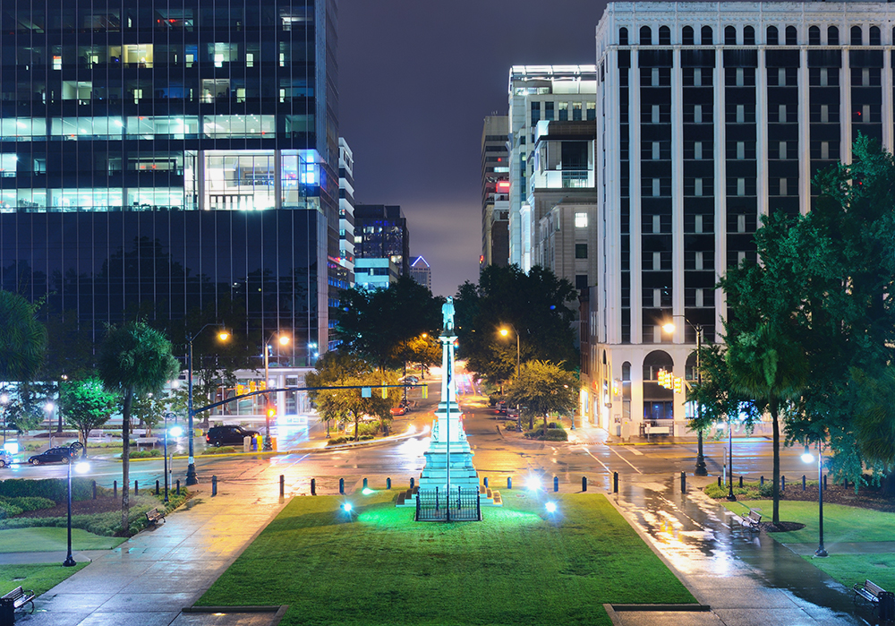 Nighttime photo of downtown Columbia