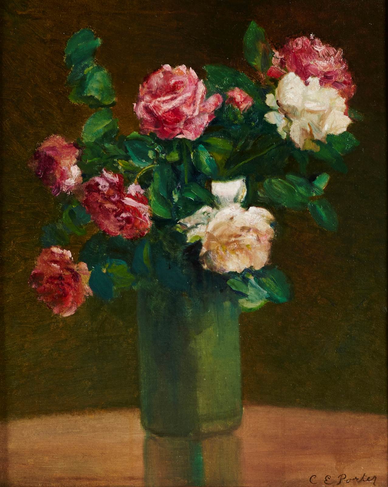 Charles Ethan Porter's Roses in a Green Vase
