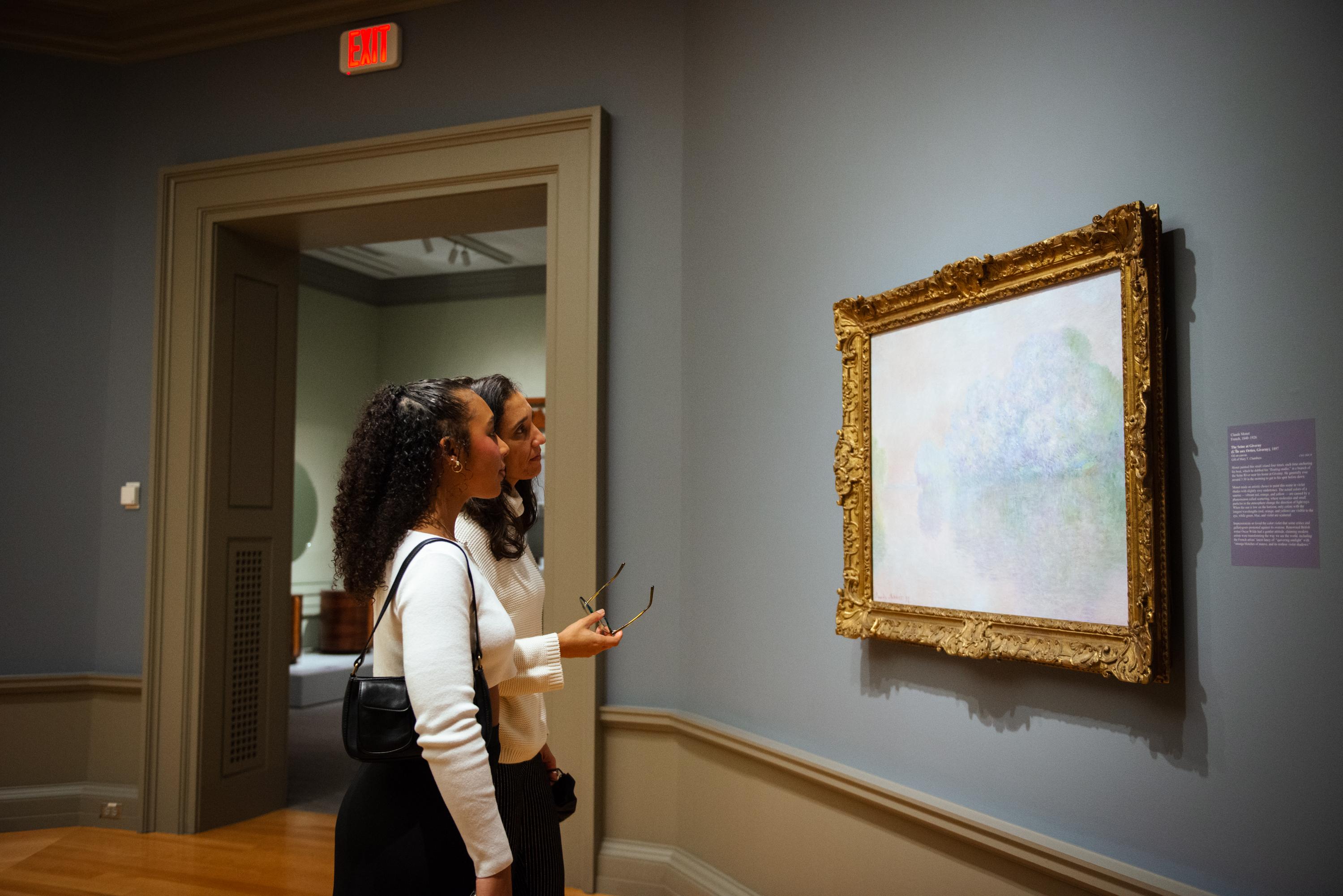 two friends looking at Monet painting