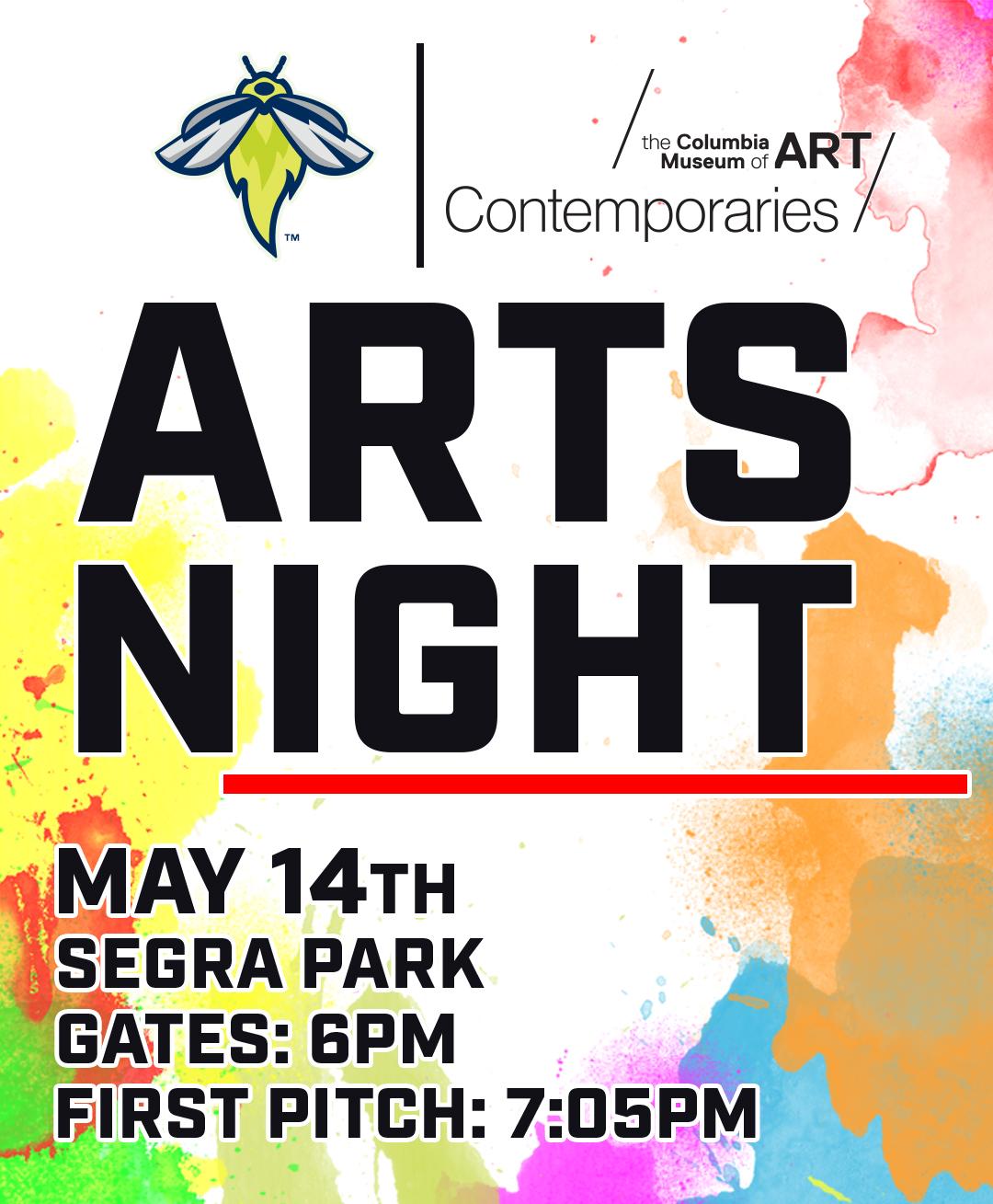 The words "Arts Night" over a watercolor-painted background